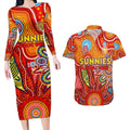 Personalised Sunnies NAIDOC Week 2024 Couples Matching Long Sleeve Bodycon Dress and Hawaiian Shirt Aussie Aboriginal Art