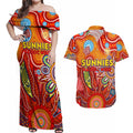 Personalised Sunnies NAIDOC Week 2024 Couples Matching Off Shoulder Maxi Dress and Hawaiian Shirt Aussie Aboriginal Art