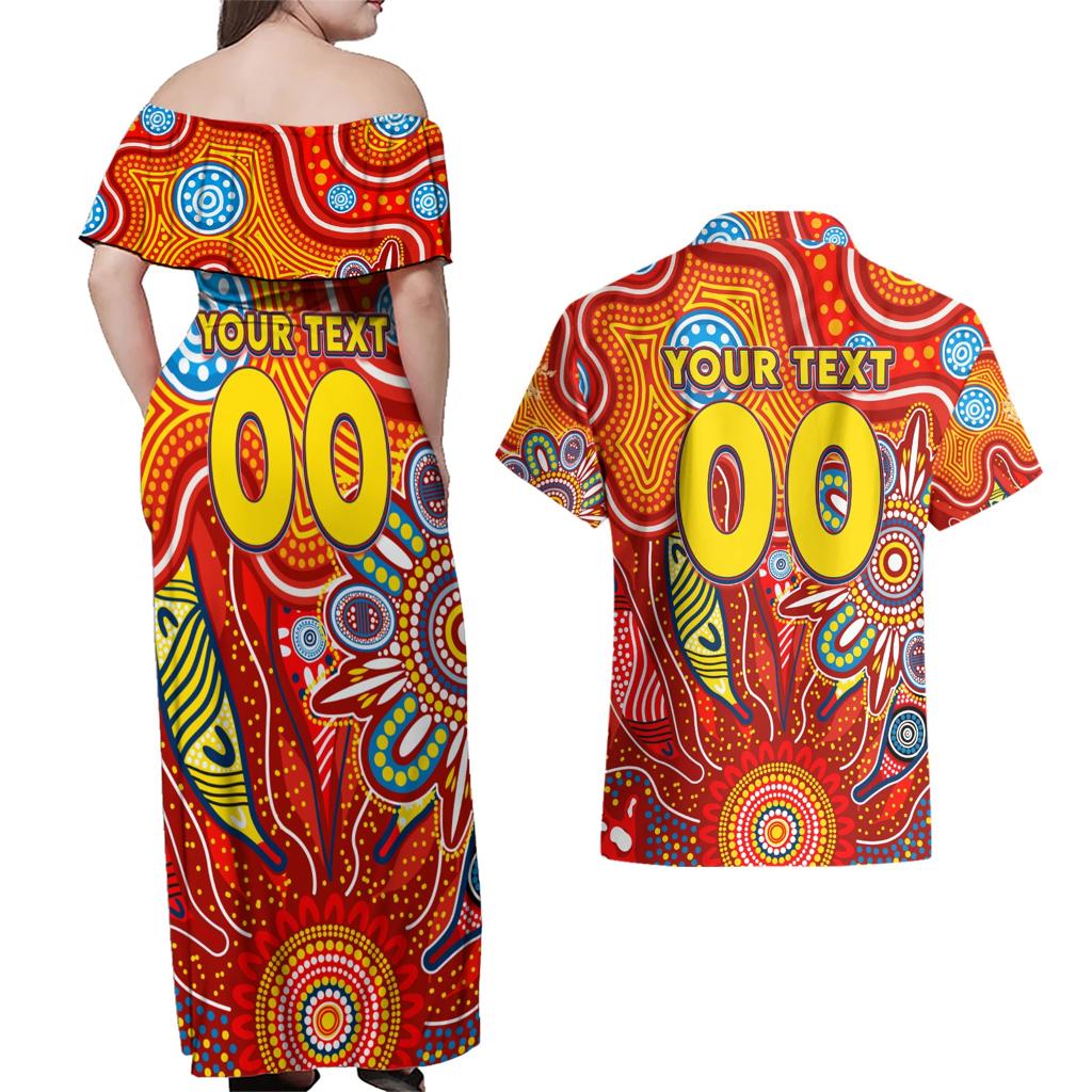 Personalised Sunnies NAIDOC Week 2024 Couples Matching Off Shoulder Maxi Dress and Hawaiian Shirt Aussie Aboriginal Art