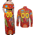 Personalised Sunnies NAIDOC Week 2024 Couples Matching Off Shoulder Maxi Dress and Long Sleeve Button Shirt Aussie Aboriginal Art