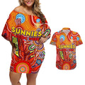 Personalised Sunnies NAIDOC Week 2024 Couples Matching Off Shoulder Short Dress and Hawaiian Shirt Aussie Aboriginal Art