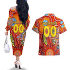 Personalised Sunnies NAIDOC Week 2024 Couples Matching Off The Shoulder Long Sleeve Dress and Hawaiian Shirt Aussie Aboriginal Art