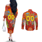 Personalised Sunnies NAIDOC Week 2024 Couples Matching Off The Shoulder Long Sleeve Dress and Long Sleeve Button Shirt Aussie Aboriginal Art