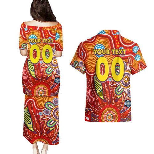 Personalised Sunnies NAIDOC Week 2024 Couples Matching Puletasi and Hawaiian Shirt Aussie Aboriginal Art