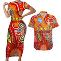 Personalised Sunnies NAIDOC Week 2024 Couples Matching Short Sleeve Bodycon Dress and Hawaiian Shirt Aussie Aboriginal Art
