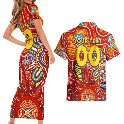 Personalised Sunnies NAIDOC Week 2024 Couples Matching Short Sleeve Bodycon Dress and Hawaiian Shirt Aussie Aboriginal Art