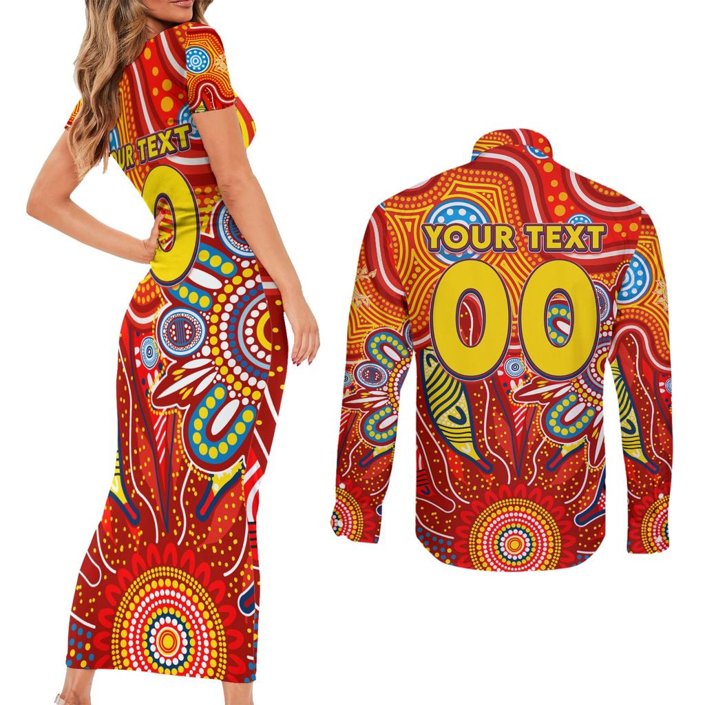 Personalised Sunnies NAIDOC Week 2024 Couples Matching Short Sleeve Bodycon Dress and Long Sleeve Button Shirt Aussie Aboriginal Art