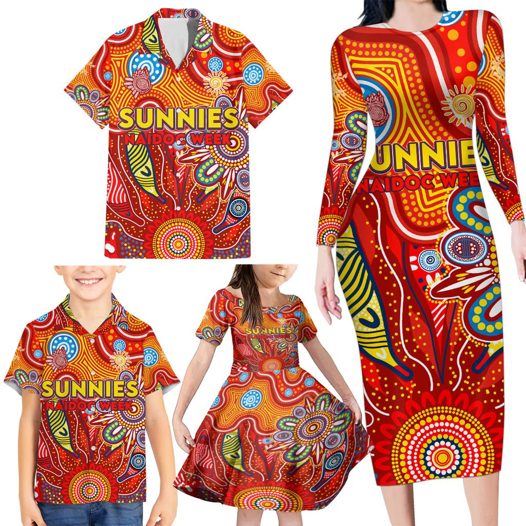 Personalised Sunnies NAIDOC Week 2024 Family Matching Long Sleeve Bodycon Dress and Hawaiian Shirt Aussie Aboriginal Art