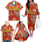 Personalised Sunnies NAIDOC Week 2024 Family Matching Off The Shoulder Long Sleeve Dress and Hawaiian Shirt Aussie Aboriginal Art