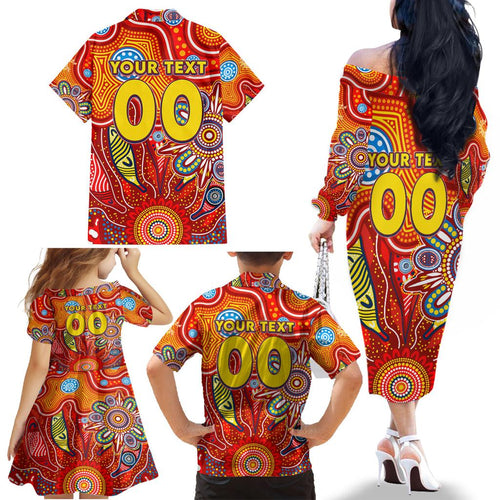 Personalised Sunnies NAIDOC Week 2024 Family Matching Off The Shoulder Long Sleeve Dress and Hawaiian Shirt Aussie Aboriginal Art