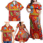 Personalised Sunnies NAIDOC Week 2024 Family Matching Off Shoulder Maxi Dress and Hawaiian Shirt Aussie Aboriginal Art