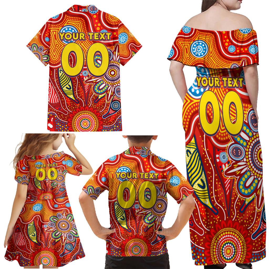 Personalised Sunnies NAIDOC Week 2024 Family Matching Off Shoulder Maxi Dress and Hawaiian Shirt Aussie Aboriginal Art