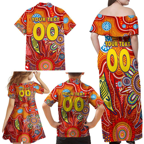 Personalised Sunnies NAIDOC Week 2024 Family Matching Off Shoulder Maxi Dress and Hawaiian Shirt Aussie Aboriginal Art