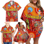 Personalised Sunnies NAIDOC Week 2024 Family Matching Off Shoulder Short Dress and Hawaiian Shirt Aussie Aboriginal Art