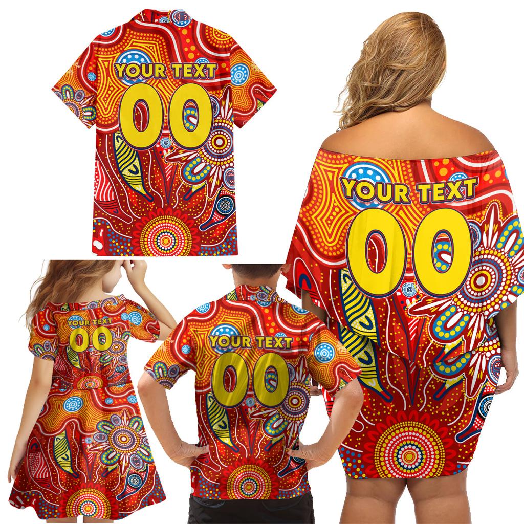 Personalised Sunnies NAIDOC Week 2024 Family Matching Off Shoulder Short Dress and Hawaiian Shirt Aussie Aboriginal Art