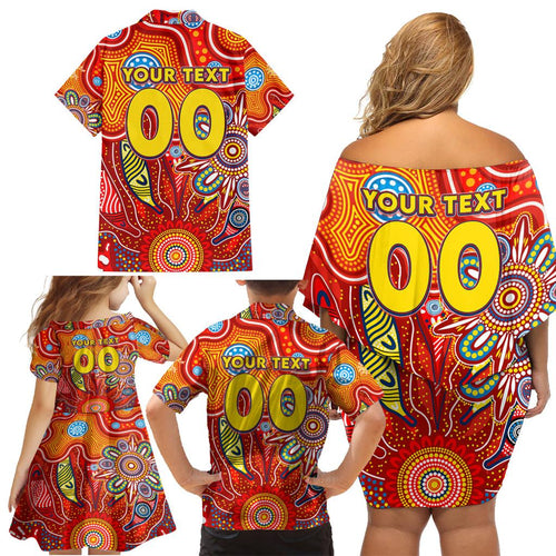 Personalised Sunnies NAIDOC Week 2024 Family Matching Off Shoulder Short Dress and Hawaiian Shirt Aussie Aboriginal Art
