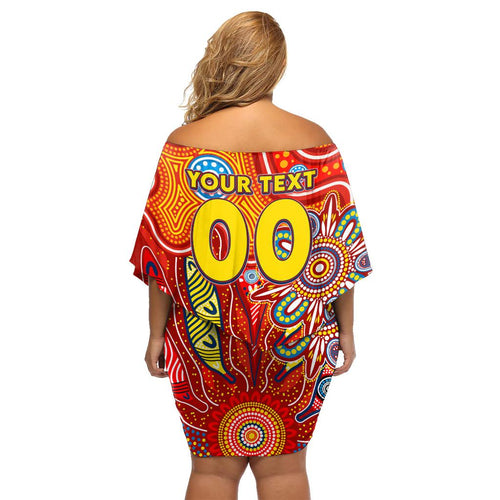 Personalised Sunnies NAIDOC Week 2024 Family Matching Off Shoulder Short Dress and Hawaiian Shirt Aussie Aboriginal Art