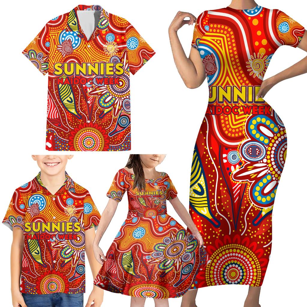 Personalised Sunnies NAIDOC Week 2024 Family Matching Short Sleeve Bodycon Dress and Hawaiian Shirt Aussie Aboriginal Art