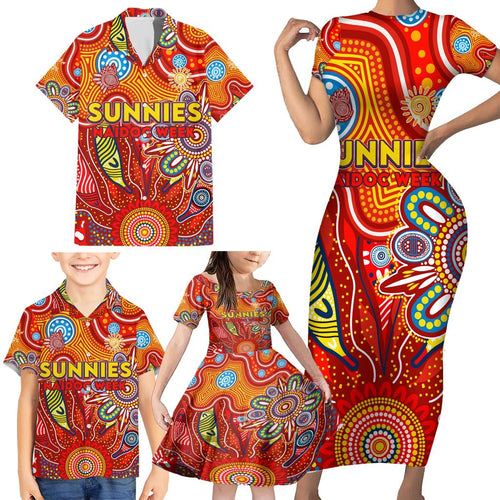 Personalised Sunnies NAIDOC Week 2024 Family Matching Short Sleeve Bodycon Dress and Hawaiian Shirt Aussie Aboriginal Art
