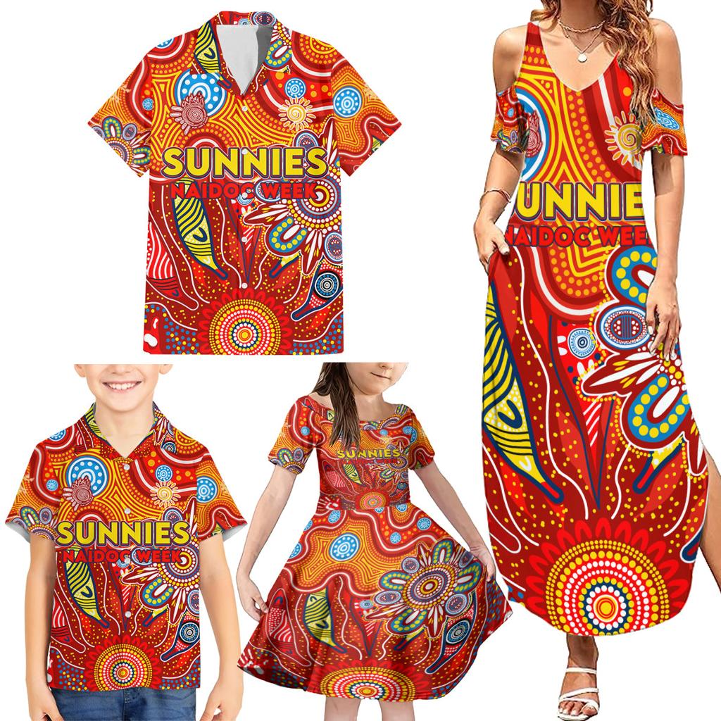 Personalised Sunnies NAIDOC Week 2024 Family Matching Summer Maxi Dress and Hawaiian Shirt Aussie Aboriginal Art