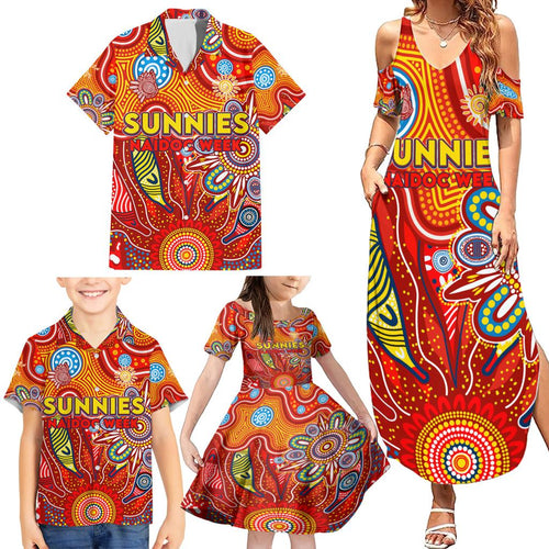 Personalised Sunnies NAIDOC Week 2024 Family Matching Summer Maxi Dress and Hawaiian Shirt Aussie Aboriginal Art