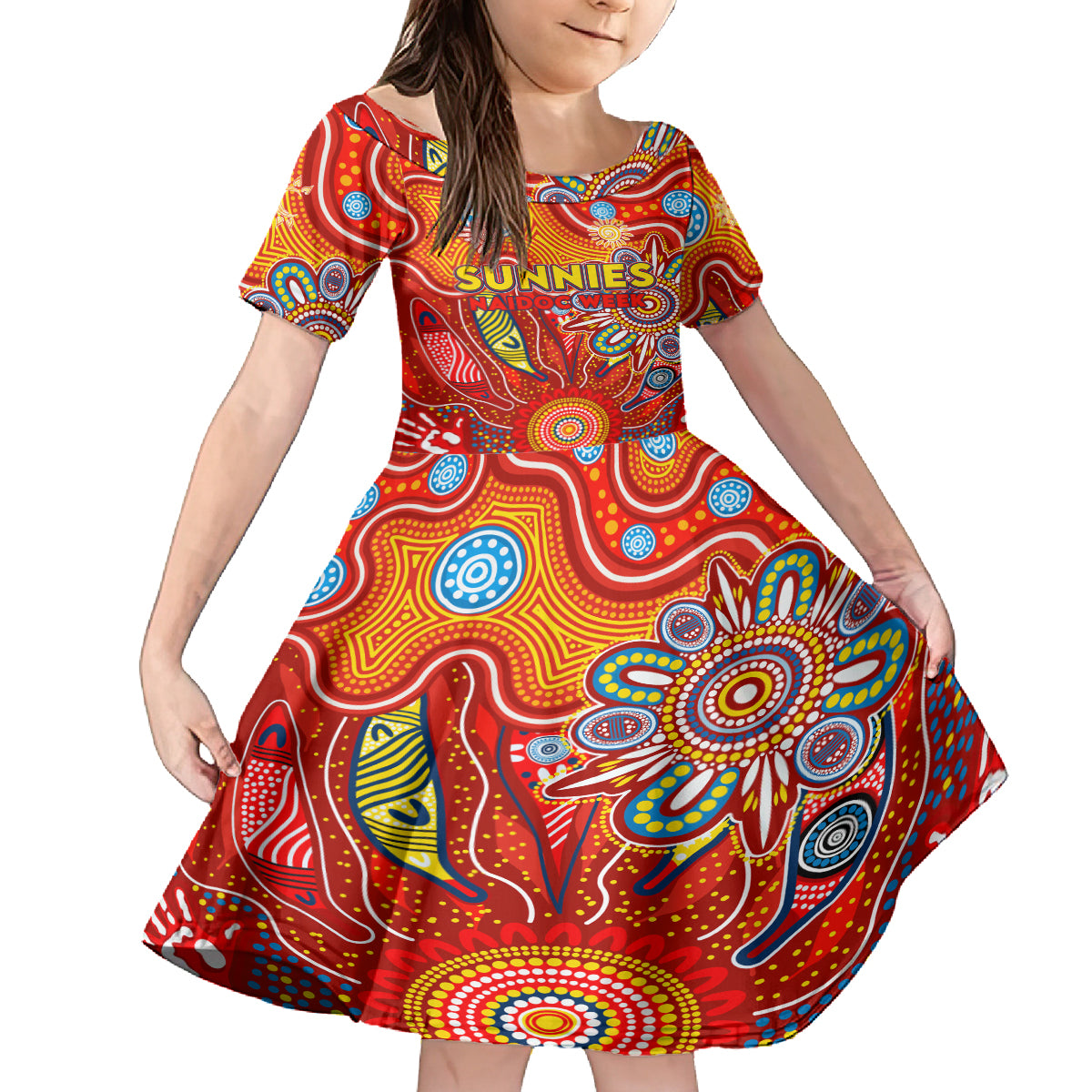 Personalised Sunnies NAIDOC Week 2024 Kid Short Sleeve Dress Aussie Aboriginal Art