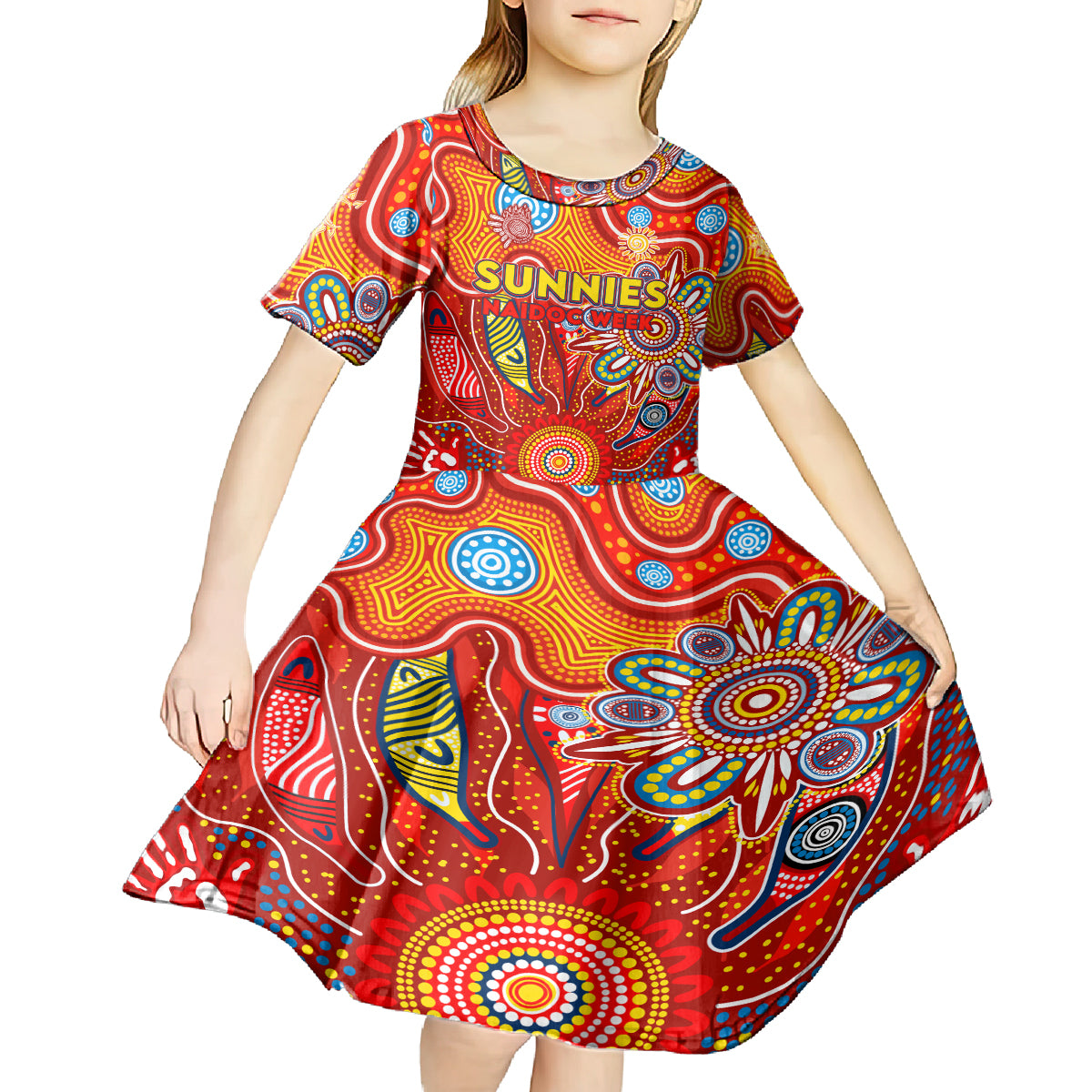 Personalised Sunnies NAIDOC Week 2024 Kid Short Sleeve Dress Aussie Aboriginal Art