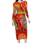Personalised Sunnies NAIDOC Week 2024 Long Sleeve Bodycon Dress Aussie Aboriginal Art
