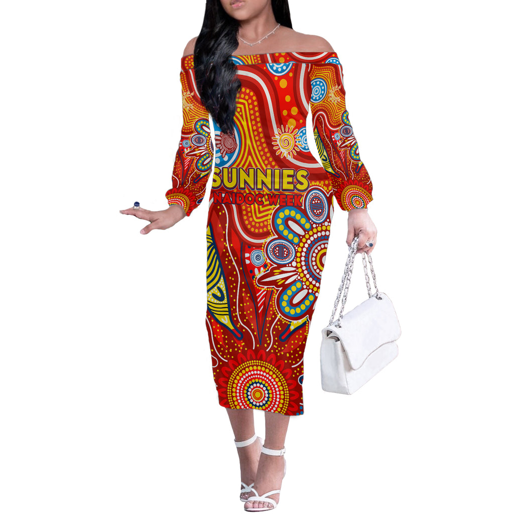 Personalised Sunnies NAIDOC Week 2024 Off The Shoulder Long Sleeve Dress Aussie Aboriginal Art