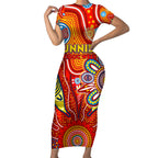 Personalised Sunnies NAIDOC Week 2024 Short Sleeve Bodycon Dress Aussie Aboriginal Art