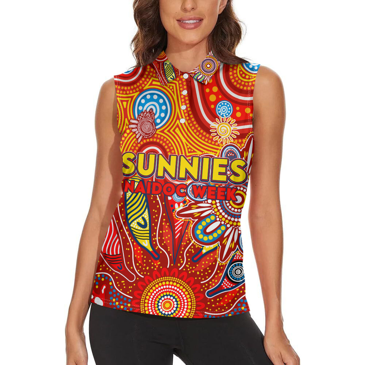 Personalised Sunnies NAIDOC Week 2024 Women Sleeveless Polo Shirt Aussie Aboriginal Art