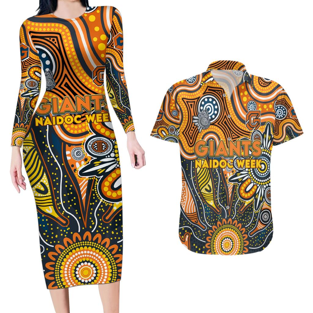 Personalised Giants NAIDOC Week 2024 Couples Matching Long Sleeve Bodycon Dress and Hawaiian Shirt Aussie Aboriginal Art
