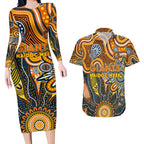 Personalised Giants NAIDOC Week 2024 Couples Matching Long Sleeve Bodycon Dress and Hawaiian Shirt Aussie Aboriginal Art