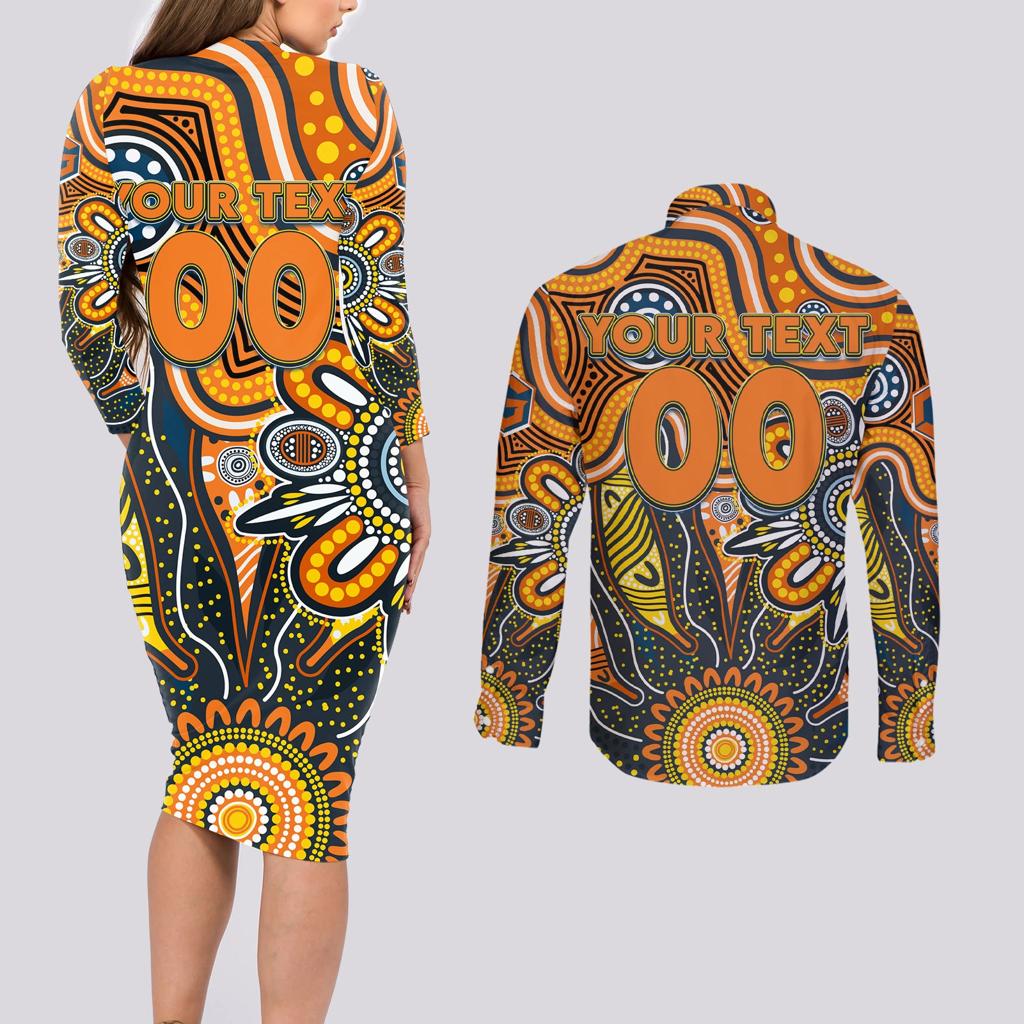 Personalised Giants NAIDOC Week 2024 Couples Matching Long Sleeve Bodycon Dress and Long Sleeve Button Shirt Aussie Aboriginal Art
