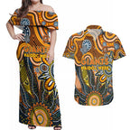 Personalised Giants NAIDOC Week 2024 Couples Matching Off Shoulder Maxi Dress and Hawaiian Shirt Aussie Aboriginal Art