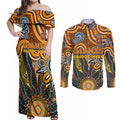 Personalised Giants NAIDOC Week 2024 Couples Matching Off Shoulder Maxi Dress and Long Sleeve Button Shirt Aussie Aboriginal Art