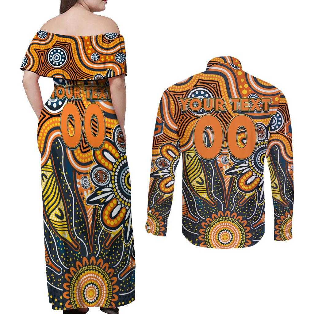 Personalised Giants NAIDOC Week 2024 Couples Matching Off Shoulder Maxi Dress and Long Sleeve Button Shirt Aussie Aboriginal Art