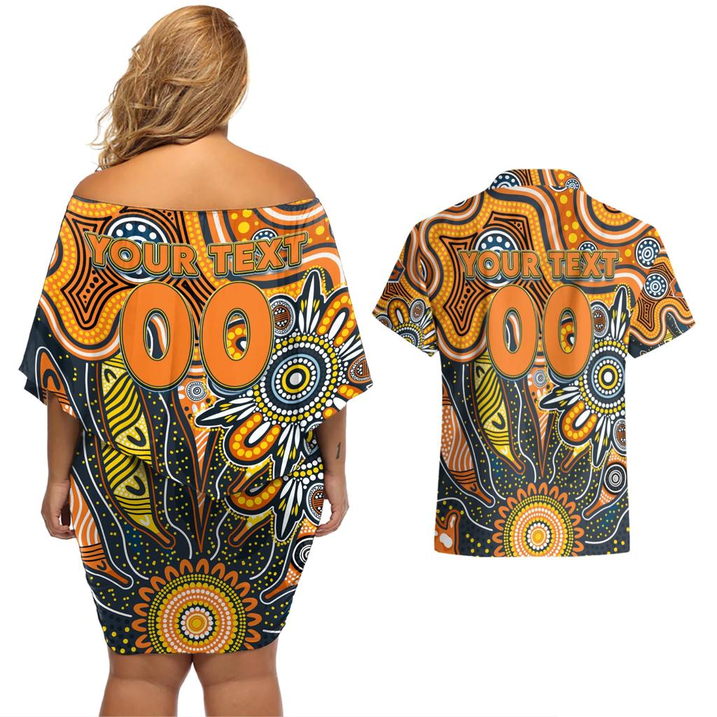 Personalised Giants NAIDOC Week 2024 Couples Matching Off Shoulder Short Dress and Hawaiian Shirt Aussie Aboriginal Art