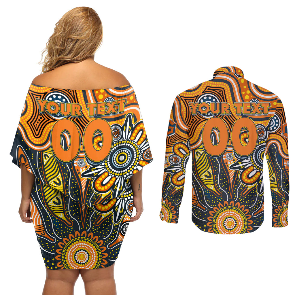 Personalised Giants NAIDOC Week 2024 Couples Matching Off Shoulder Short Dress and Long Sleeve Button Shirt Aussie Aboriginal Art