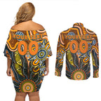 Personalised Giants NAIDOC Week 2024 Couples Matching Off Shoulder Short Dress and Long Sleeve Button Shirt Aussie Aboriginal Art