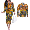 Personalised Giants NAIDOC Week 2024 Couples Matching Off The Shoulder Long Sleeve Dress and Long Sleeve Button Shirt Aussie Aboriginal Art