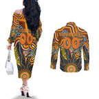 Personalised Giants NAIDOC Week 2024 Couples Matching Off The Shoulder Long Sleeve Dress and Long Sleeve Button Shirt Aussie Aboriginal Art