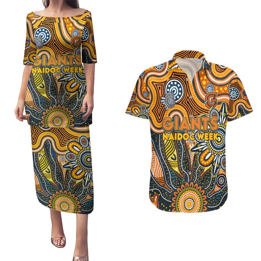 Personalised Giants NAIDOC Week 2024 Couples Matching Puletasi and Hawaiian Shirt Aussie Aboriginal Art
