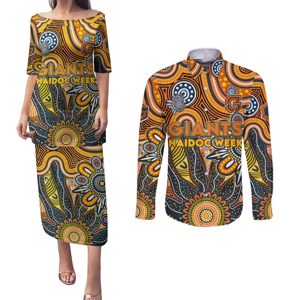 Personalised Giants NAIDOC Week 2024 Couples Matching Puletasi and Long Sleeve Button Shirt Aussie Aboriginal Art