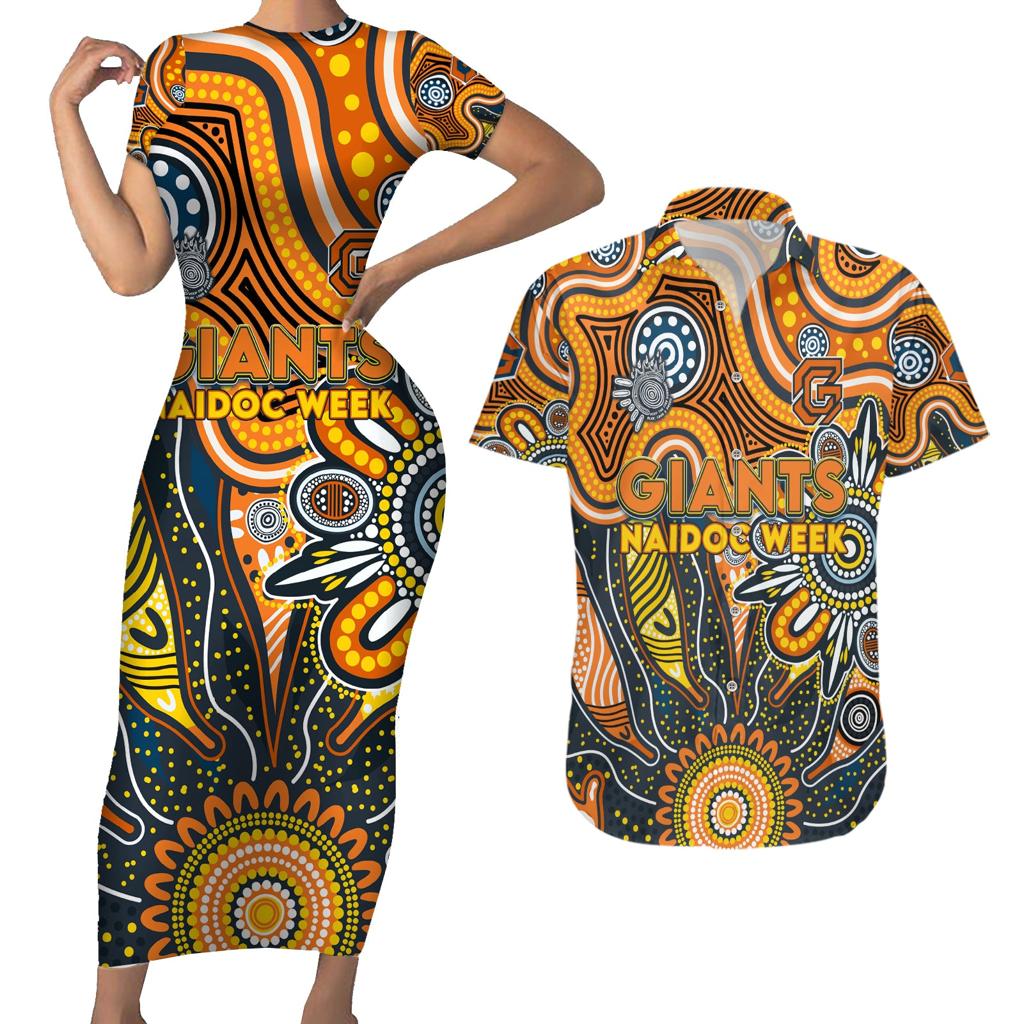 Personalised Giants NAIDOC Week 2024 Couples Matching Short Sleeve Bodycon Dress and Hawaiian Shirt Aussie Aboriginal Art