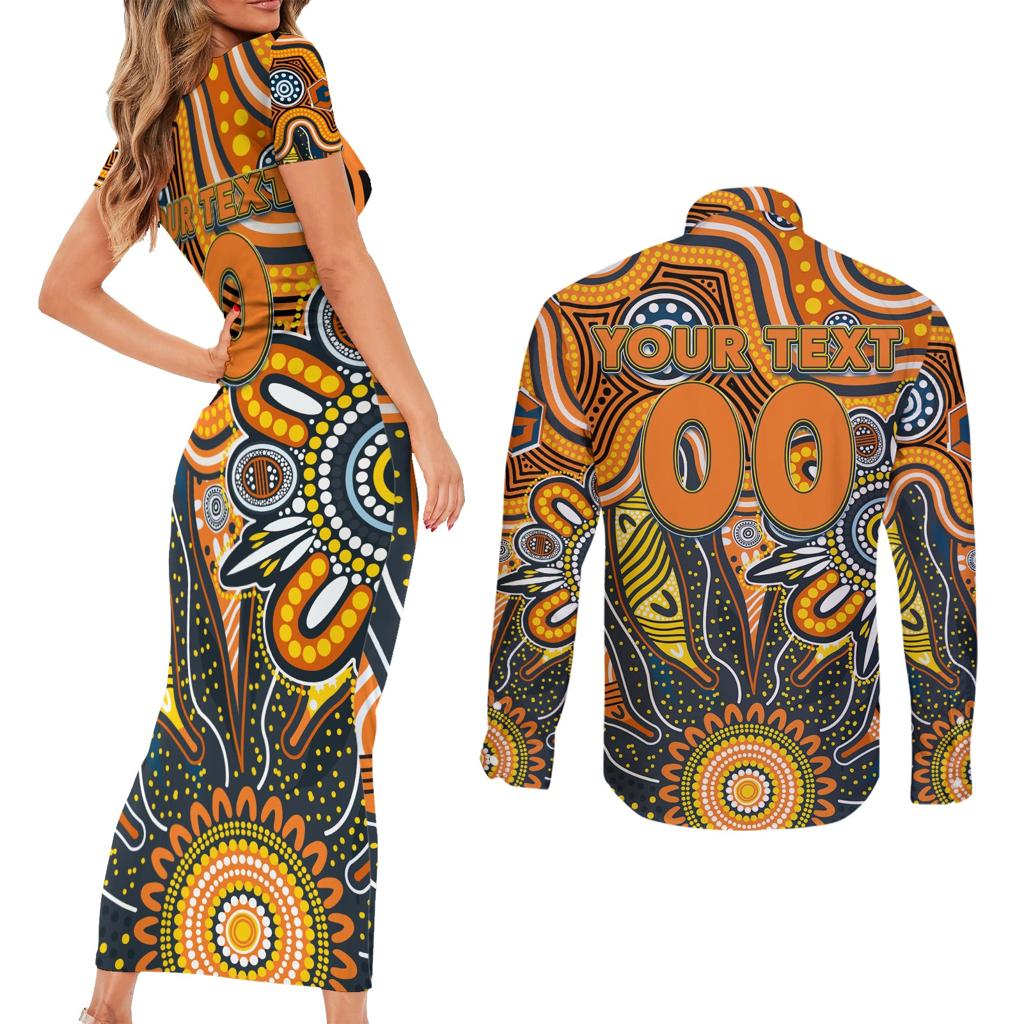 Personalised Giants NAIDOC Week 2024 Couples Matching Short Sleeve Bodycon Dress and Long Sleeve Button Shirt Aussie Aboriginal Art