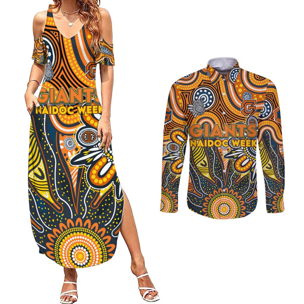 Personalised Giants NAIDOC Week 2024 Couples Matching Summer Maxi Dress and Long Sleeve Button Shirt Aussie Aboriginal Art