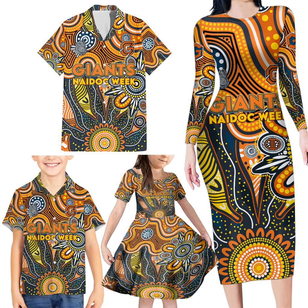 Personalised Giants NAIDOC Week 2024 Family Matching Long Sleeve Bodycon Dress and Hawaiian Shirt Aussie Aboriginal Art