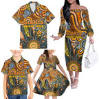 Personalised Giants NAIDOC Week 2024 Family Matching Off The Shoulder Long Sleeve Dress and Hawaiian Shirt Aussie Aboriginal Art
