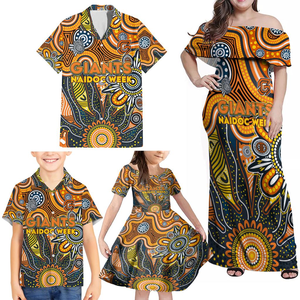 Personalised Giants NAIDOC Week 2024 Family Matching Off Shoulder Maxi Dress and Hawaiian Shirt Aussie Aboriginal Art